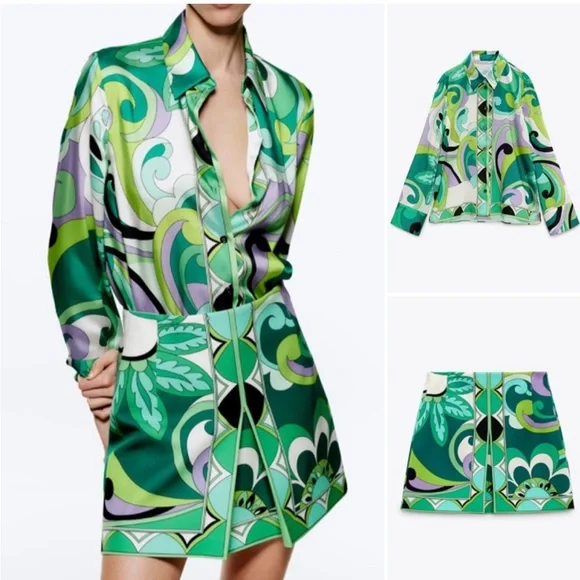 Zara Co-ord Set Green Print (S/M) - Picture 8 of 9